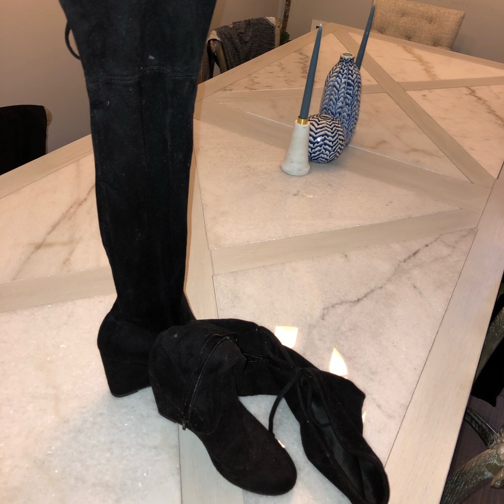 Black over the knee boots with wedge